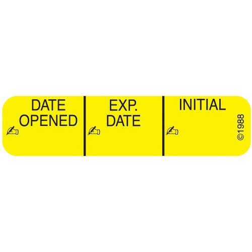 Pre-Printed / Write On Label Pharmex Auxiliary Label Yellow Paper Date opened_Exp Date_ Int_ Black Quality Control Label 3/8 X 1-9/16 Inch