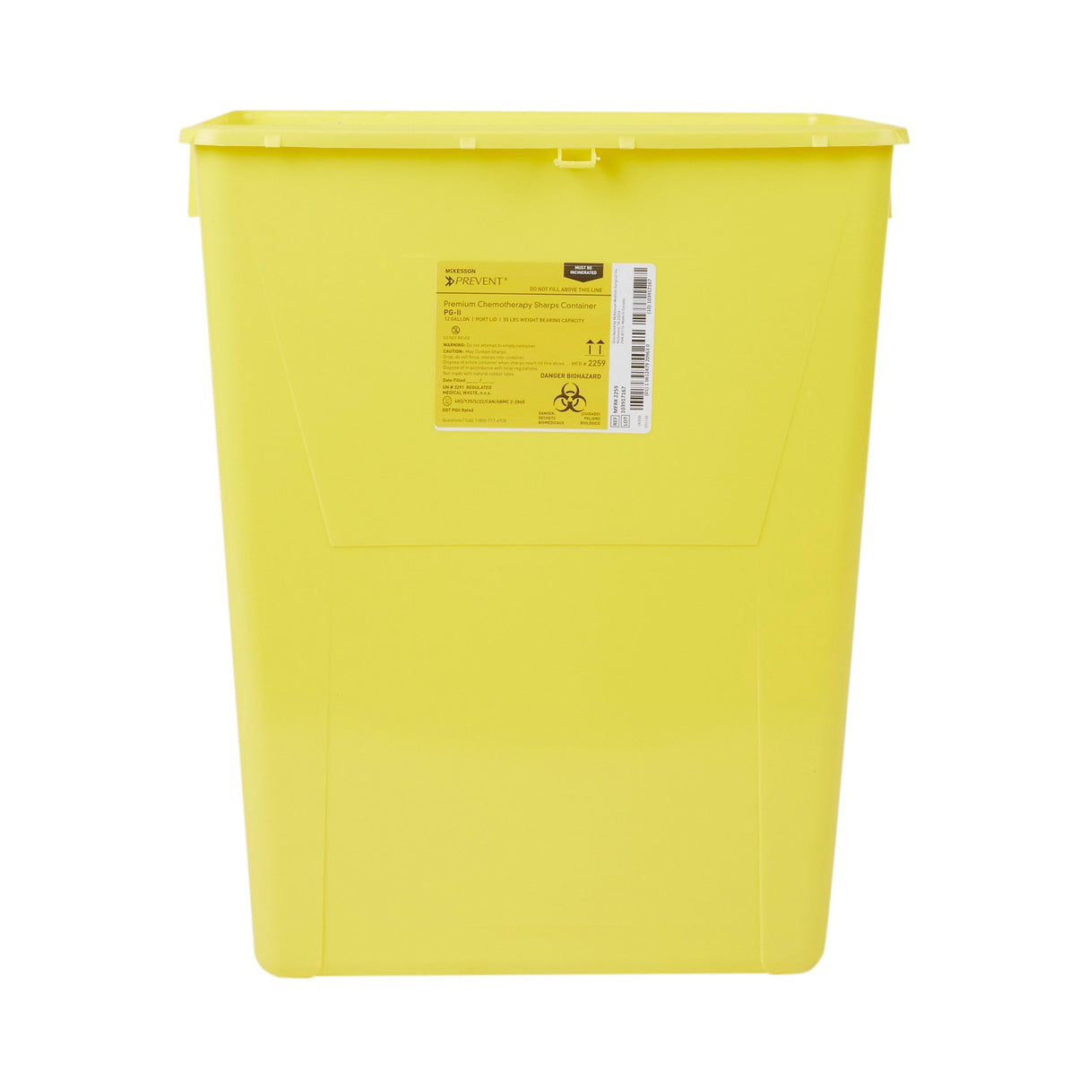 Chemotherapy Waste Container McKesson Prevent Yellow Base 20-4/5 H X 17-3/10 W X 13 L Inch Vertical Entry 12 Gallon