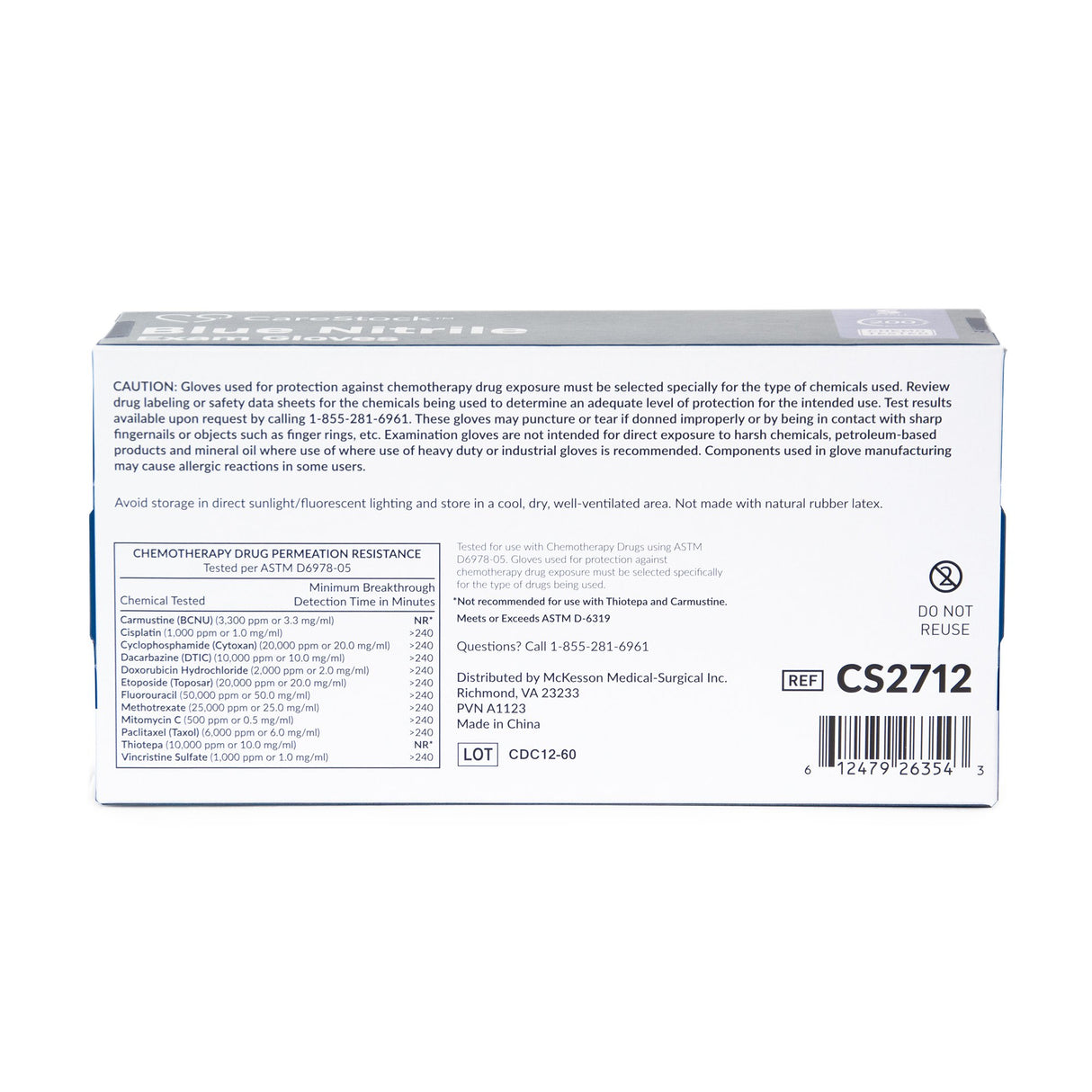 Exam Glove CareStock Small NonSterile Nitrile Standard Cuff Length Textured Fingertips Blue Chemo Tested