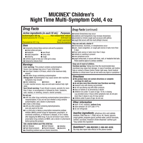 Children's Cold and Cough Relief Mucinex Night Time Liquid 4 oz.