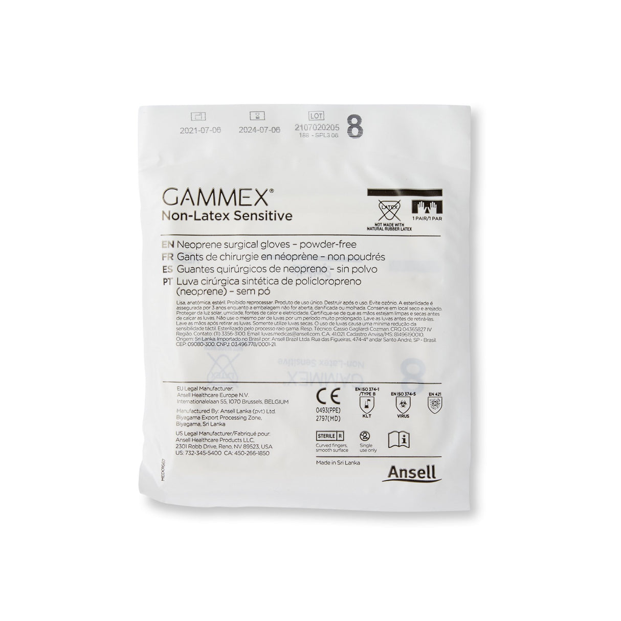 Surgical Glove GAMMEX Non-Latex Sensitive Size 8 Sterile Polychloroprene Standard Cuff Length Micro-Textured Cream Chemo Tested