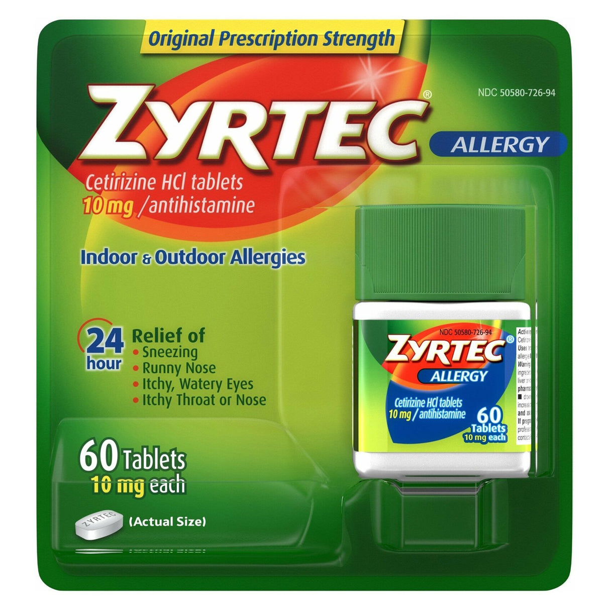 Allergy Relief Zyrtec 10 mg Strength Tablet 60 per Bottle