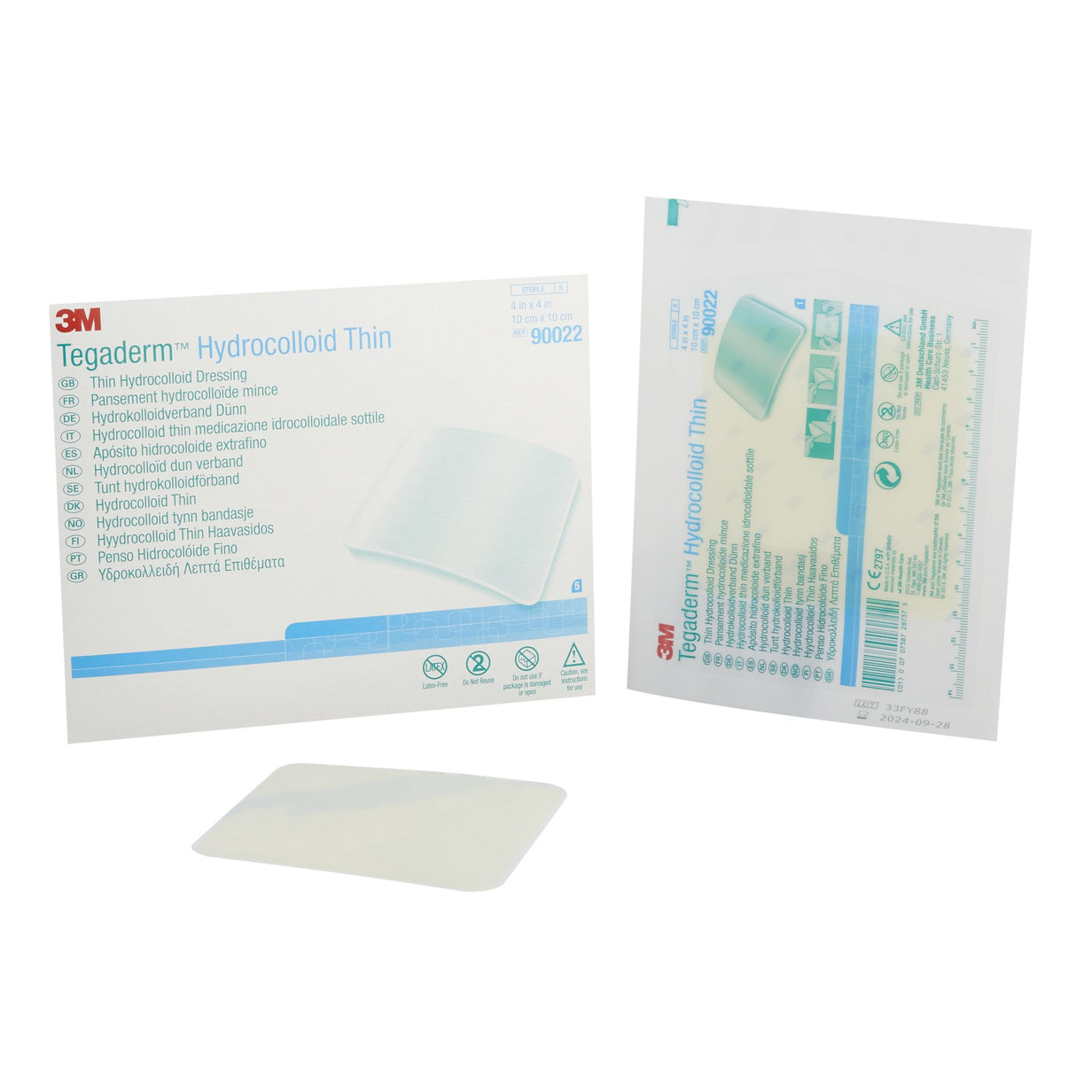 Thin Hydrocolloid Dressing 3M Tegaderm Thin Water Resistant Film 4 X 4 Inch Square Hydrocolloid / Film