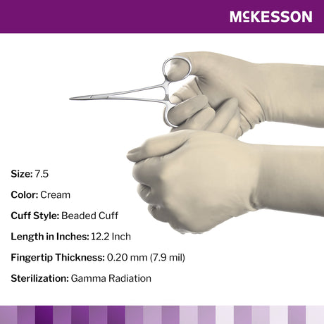 Surgical Glove McKesson Perry Synthetic Surgical Gloves Size 7.5 Sterile Polychloroprene Standard Cuff Length Smooth Cream Chemo Tested