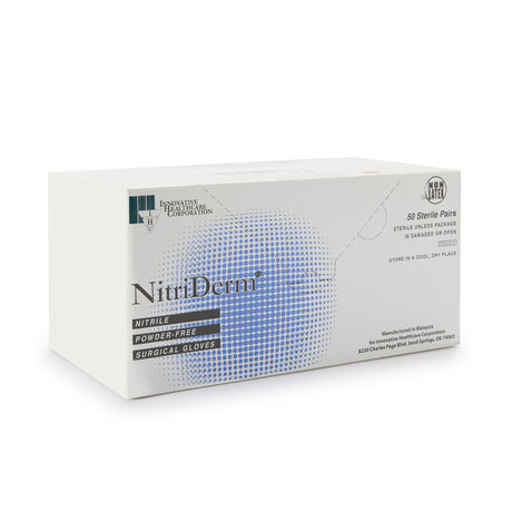 Surgical Glove NitriDerm Size 8 Sterile Nitrile Standard Cuff Length Fully Textured White Chemo Tested