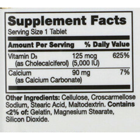 Vitamin Supplement 21st Century Vitamin D / Calcium 5,000 IU Strength Tablet 110 per Bottle
