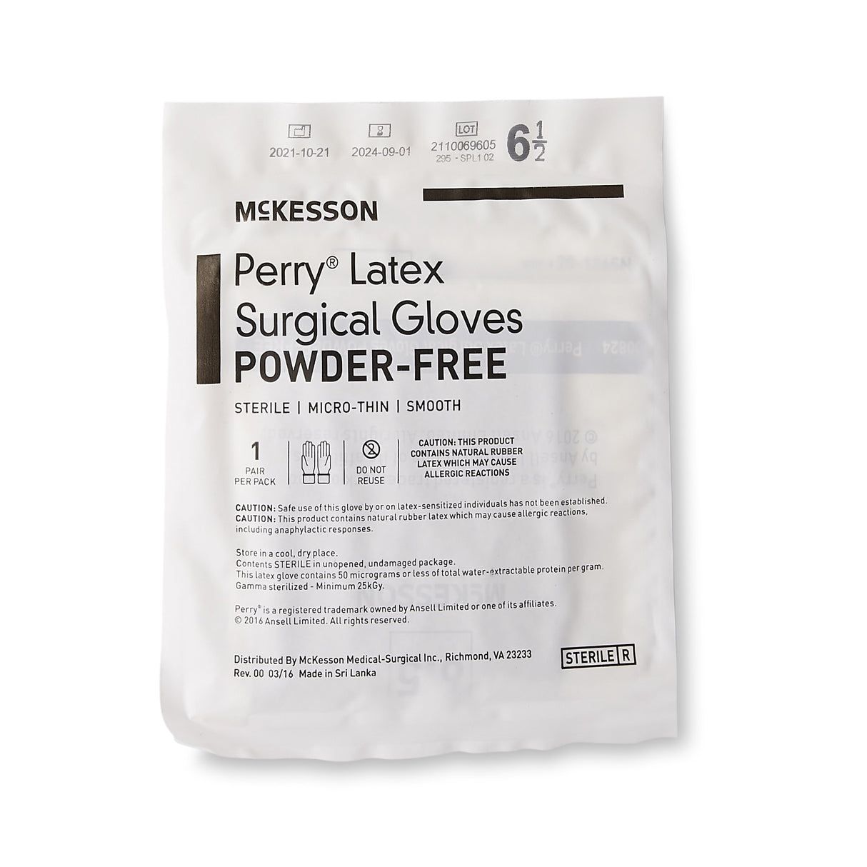 Surgical Glove McKesson Perry Size 6.5 Sterile Latex Standard Cuff Length Smooth Brown Not Chemo Approved