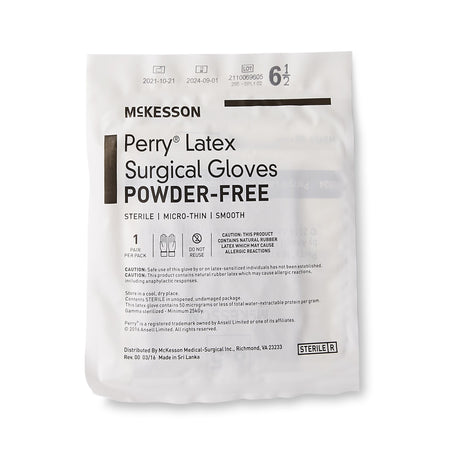 Surgical Glove McKesson Perry Size 6.5 Sterile Latex Standard Cuff Length Smooth Brown Not Chemo Approved