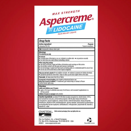 Topical Pain Relief Aspercreme 4% Strength Lidocaine Liquid