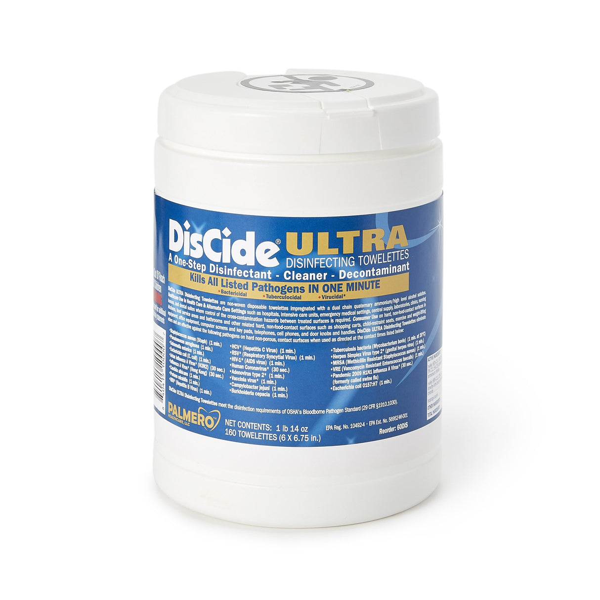 DisCide Ultra Surface Disinfectant Cleaner Premoistened Quaternary Based Manual Pull Wipe 160 Count Canister Herbal Scent NonSterile