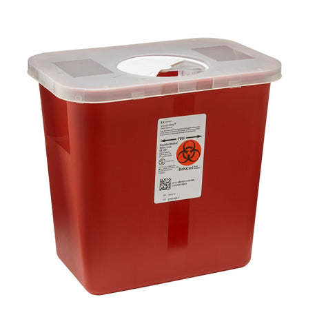 Sharps Container SharpSafety Red Base 10 H X 10-1/2 W X 7-1/4 D Inch Vertical Entry 2 Gallon