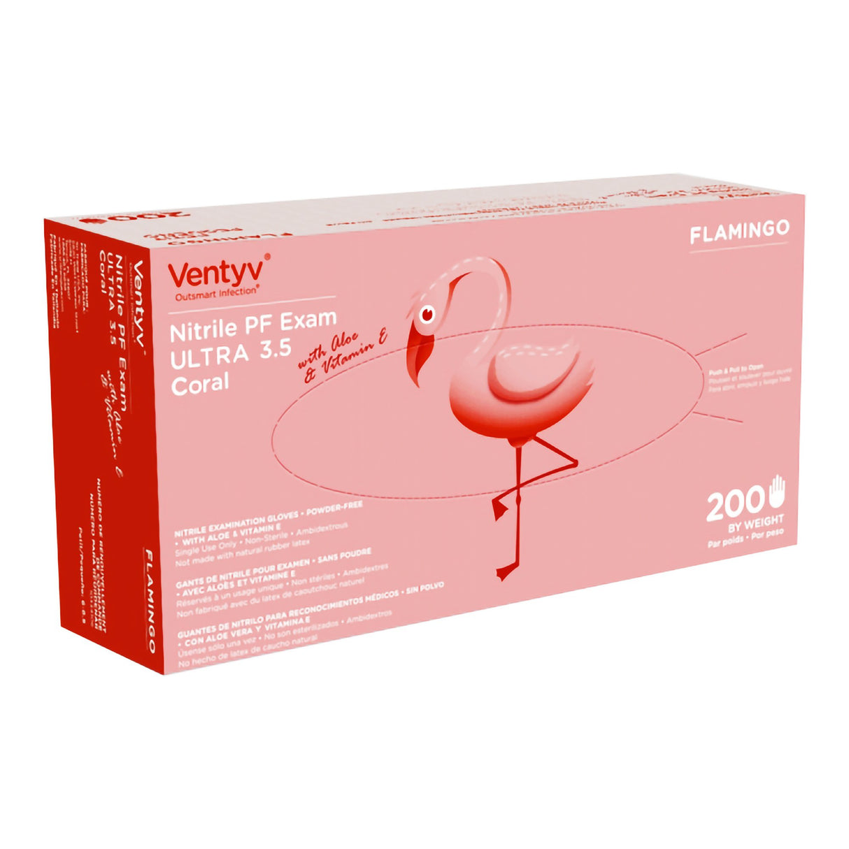 Exam Glove Ventyv Ultra 3.5 CORAL (FLAMINGO) Medium NonSterile Nitrile Standard Cuff Length Textured Fingertips Coral Not Rated