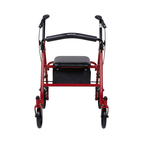 4 Wheel Rollator McKesson Red Adjustable Height / Folding Steel Frame
