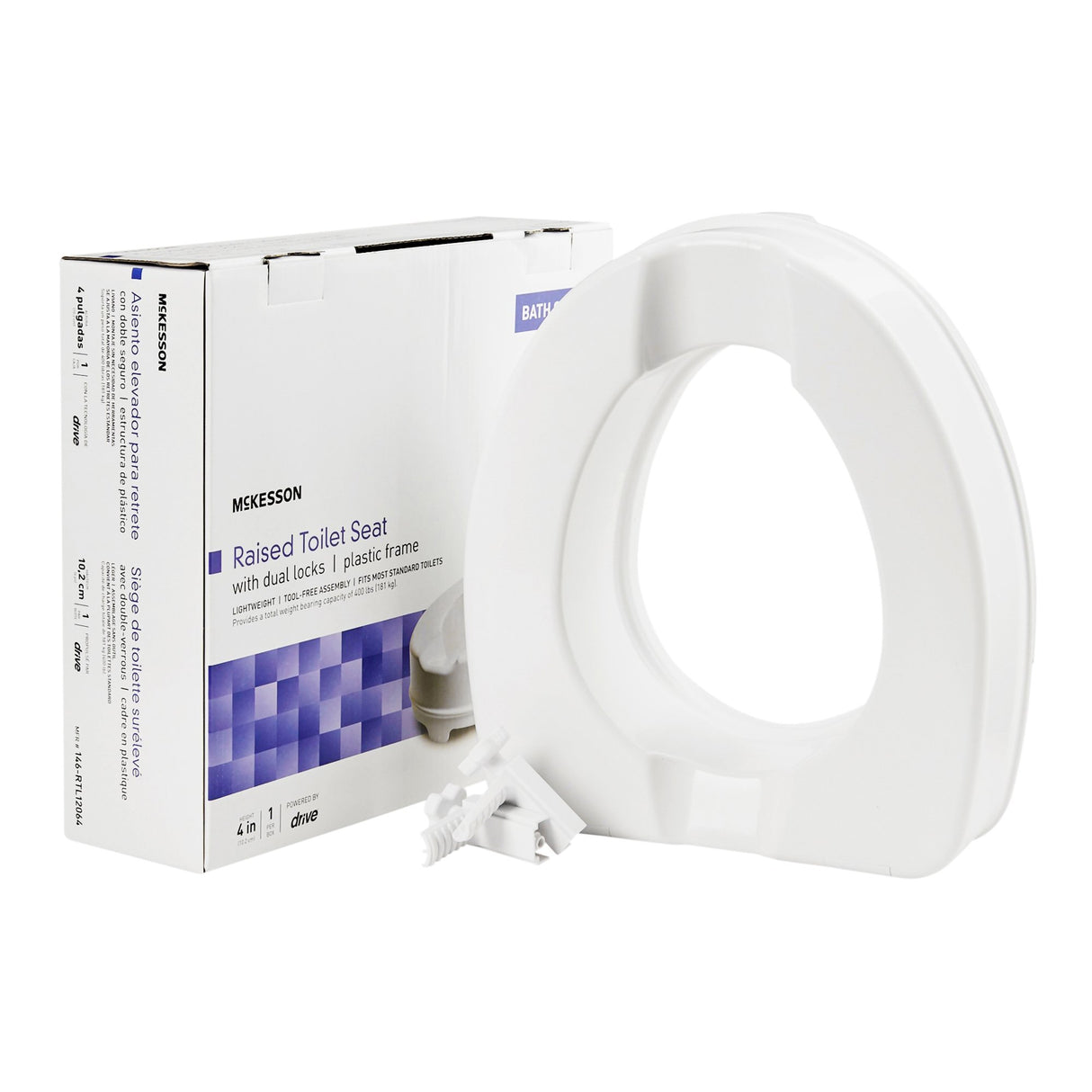 Raised Toilet Seat McKesson 4 Inch Height White 400 lbs. Weight Capacity