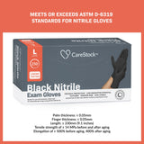 Exam Glove CareStock Large NonSterile Nitrile Standard Cuff Length Fully Textured Black Not Rated