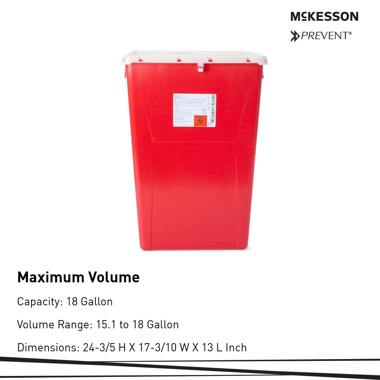 Sharps Container McKesson Prevent Red Base 24-3/5 H X 17-3/10 W X 13 L Inch Vertical Entry 18 Gallon