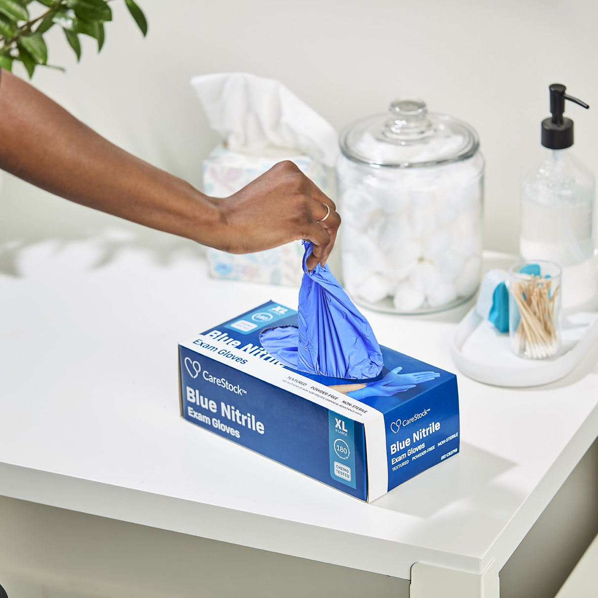 Exam Glove CareStock X-Large NonSterile Nitrile Standard Cuff Length Textured Fingertips Blue Chemo Tested
