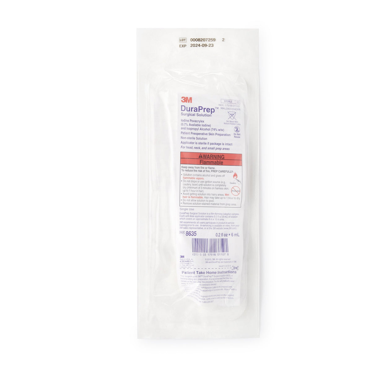 Skin Prep Solution 3M DuraPrep 6 mL Foam Applicator 0.7% / 74% Strength Iodine Povacrylex / Isopropyl Alcohol NonSterile