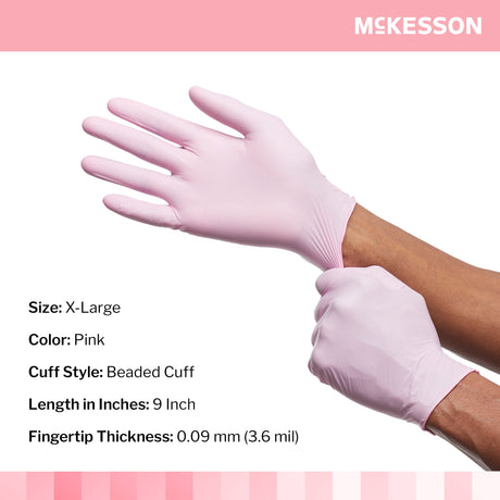 Exam Glove McKesson Pink Nitrile X-Large NonSterile Nitrile Standard Cuff Length Textured Fingertips Pink Not Rated