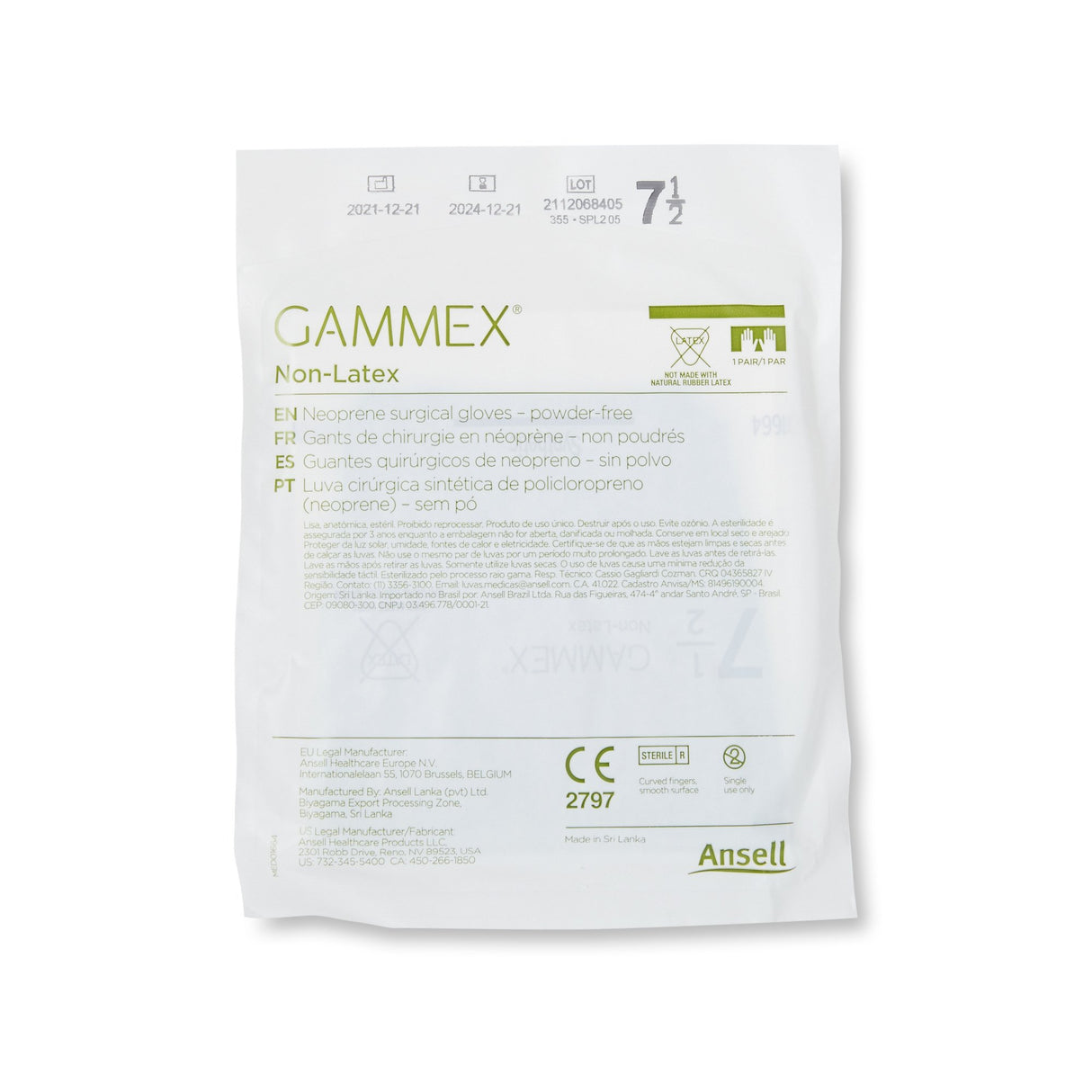 Surgical Glove GAMMEX Non-Latex Size 7.5 Sterile Polyisoprene Standard Cuff Length Micro-Textured Green Chemo Tested