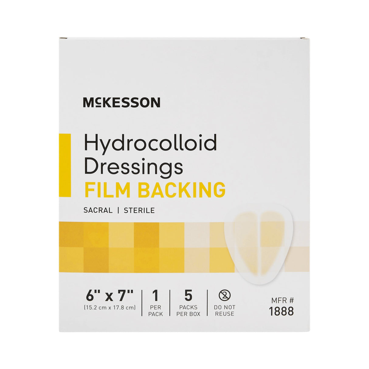 Hydrocolloid Dressing McKesson Waterproof Film Backing 6 X 7 Inch Sacral Hydrocolloid / Film