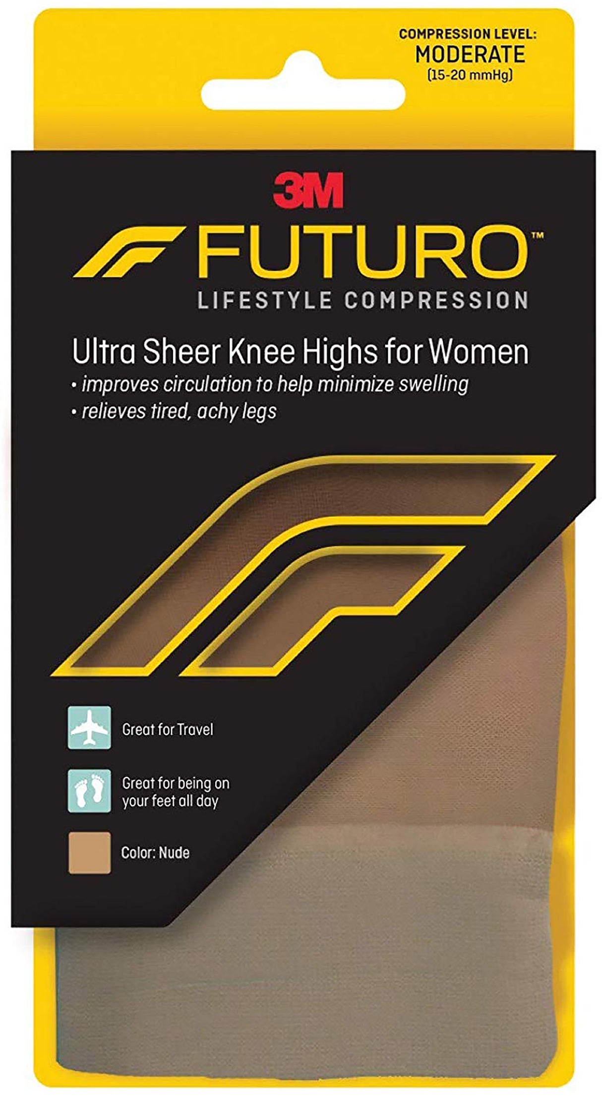 Compression Pantyhose 3M Futuro Ultra Sheer Knee High Large Nude Closed Toe