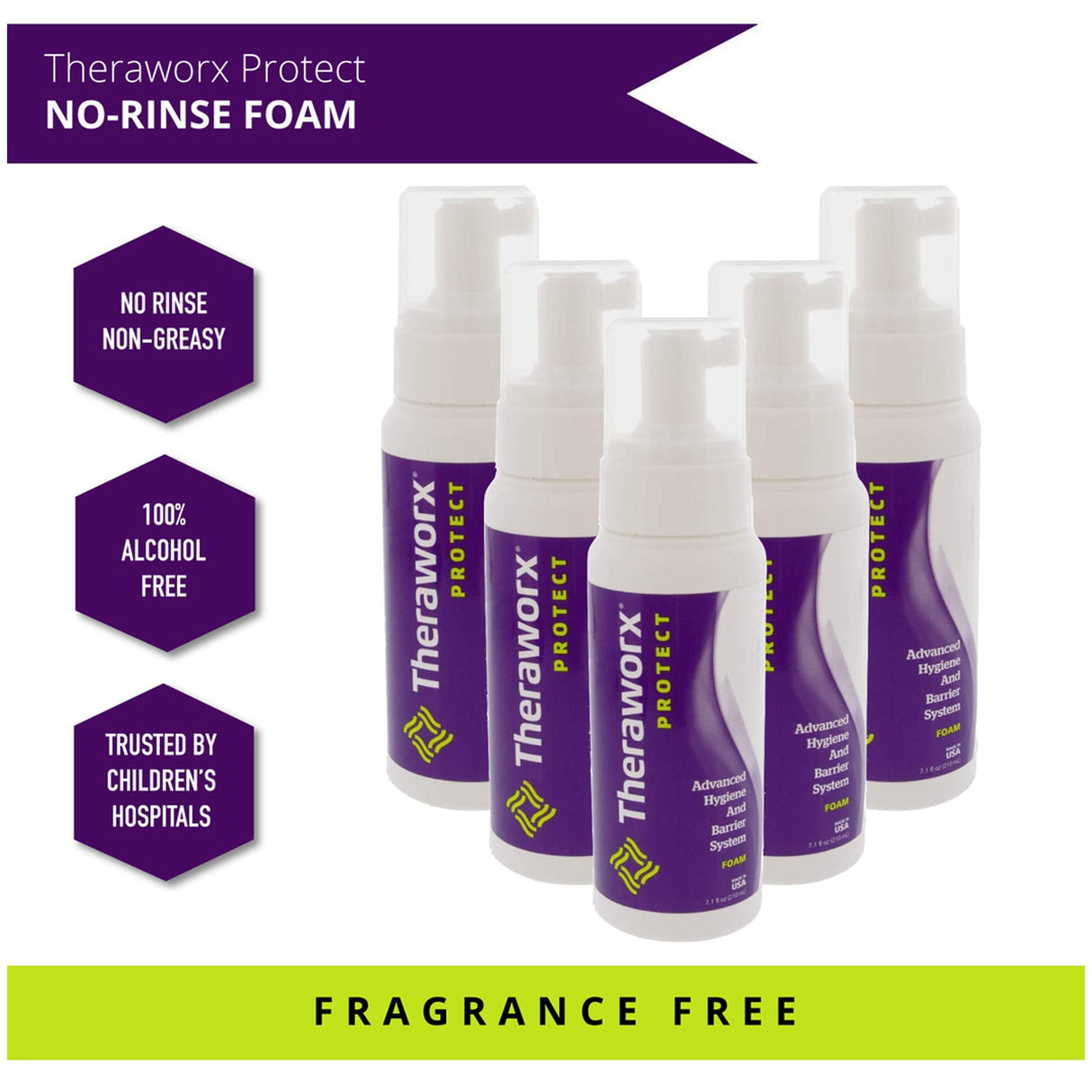 Rinse-Free Skin Cleanser with Silver Theraworx Protect Advanced Hygiene and Barrier System Foaming 7.1 oz. Pump Bottle Lavender Scent