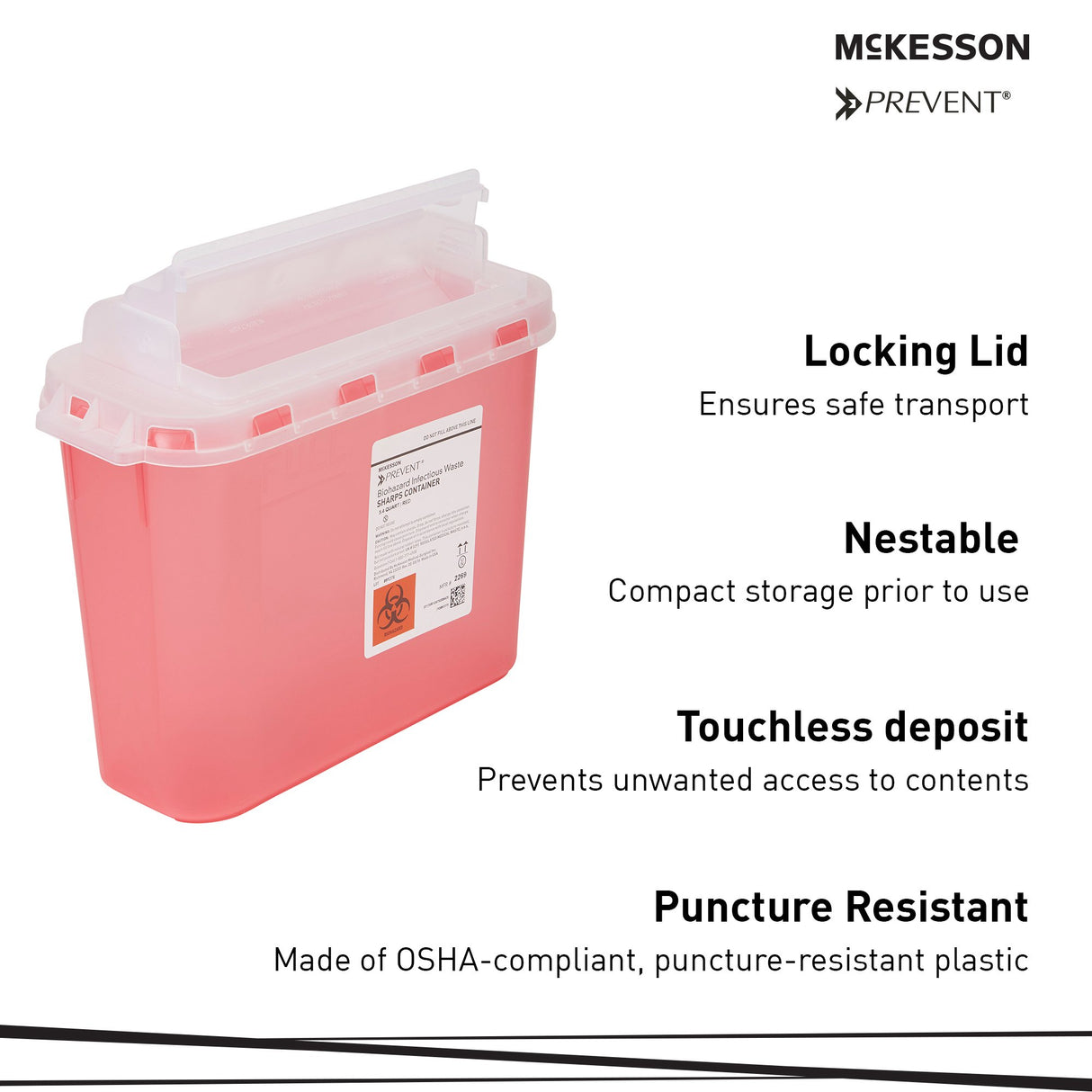 Sharps Container McKesson Prevent Red Base 11 H X 12 W X 4-3/4 D Inch Horizontal Entry 1.35 Gallon