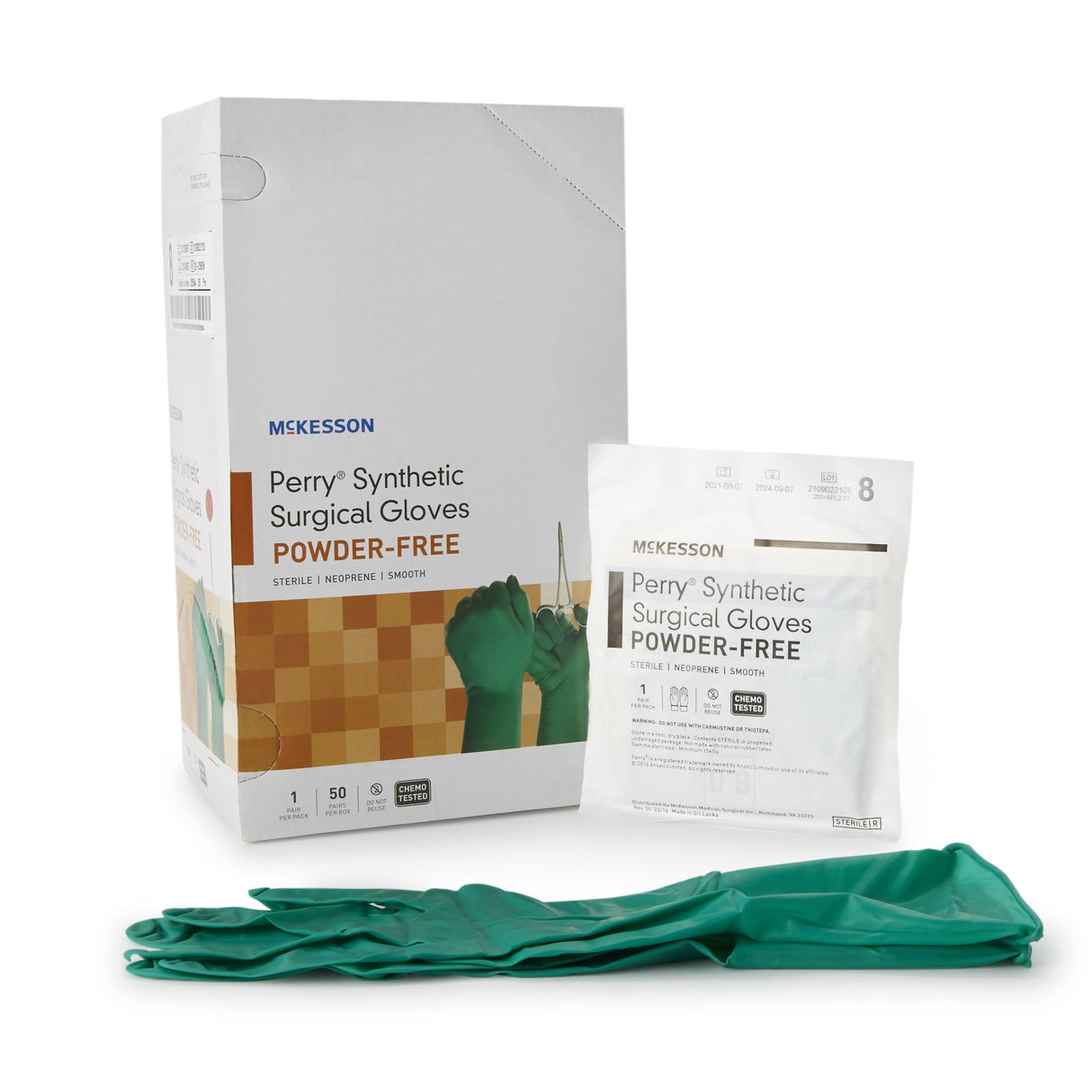 Surgical Glove McKesson Perry Performance Plus Size 8 Sterile Polychloroprene Standard Cuff Length Smooth Dark Green Chemo Tested