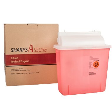 Mailback Sharps Container Sharps Assure Translucent Red Base 12-1/4 L X 4-3/4 W X 10-1/2 H Inch Horizontal Entry 1.35 Gallon