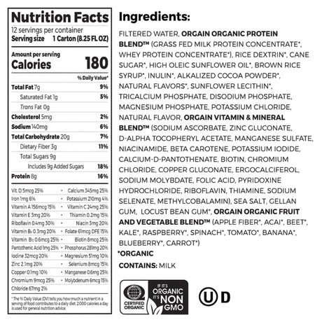 Pediatric Oral Supplement Orgain Kids Protein Organic Nutritional Shake Chocolate Flavor 8.25 oz. Carton Liquid Organic
