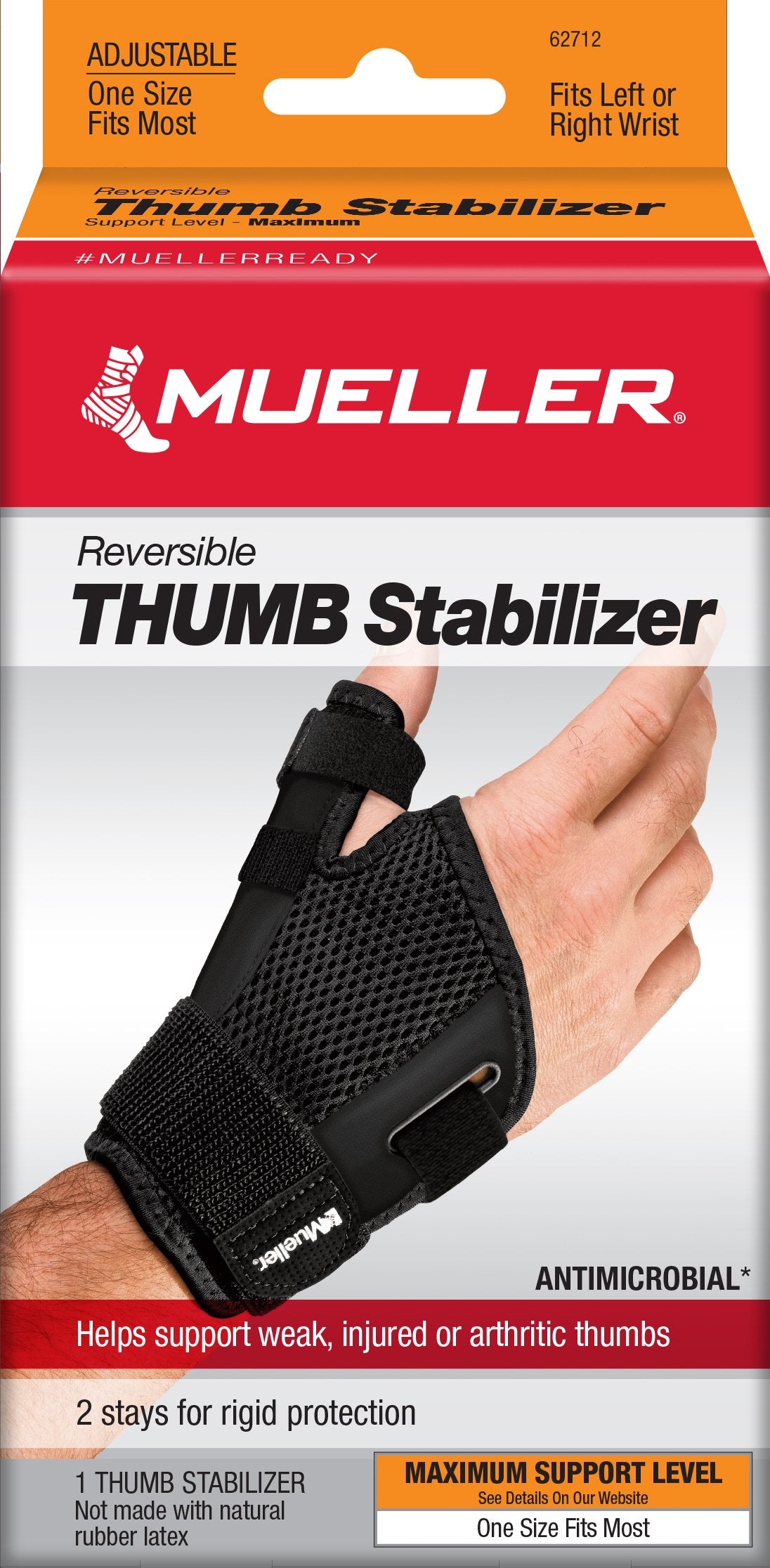 Thumb Stabilizer Mueller Sport Care Adult One Size Fits Most D-Ring / Hook and Loop Strap Closure Left Hand Black