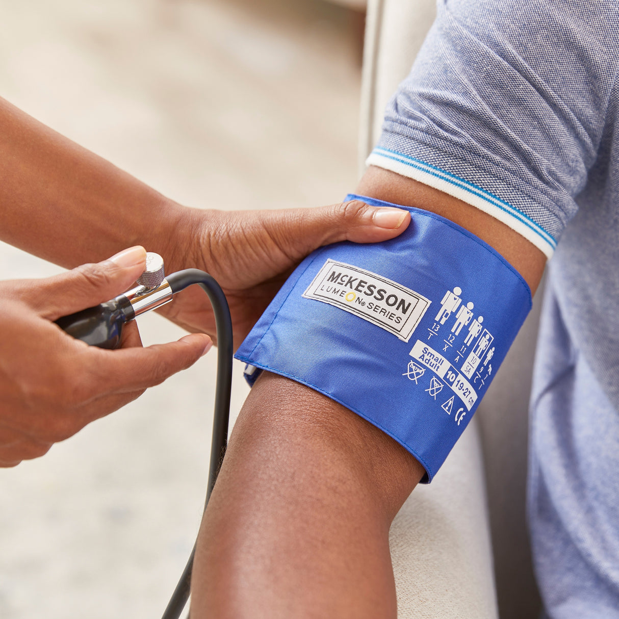 Reusable Blood Pressure Cuff and Bulb McKesson LUMEON 19 to 27 cm Arm Nylon Cuff Small Adult Cuff