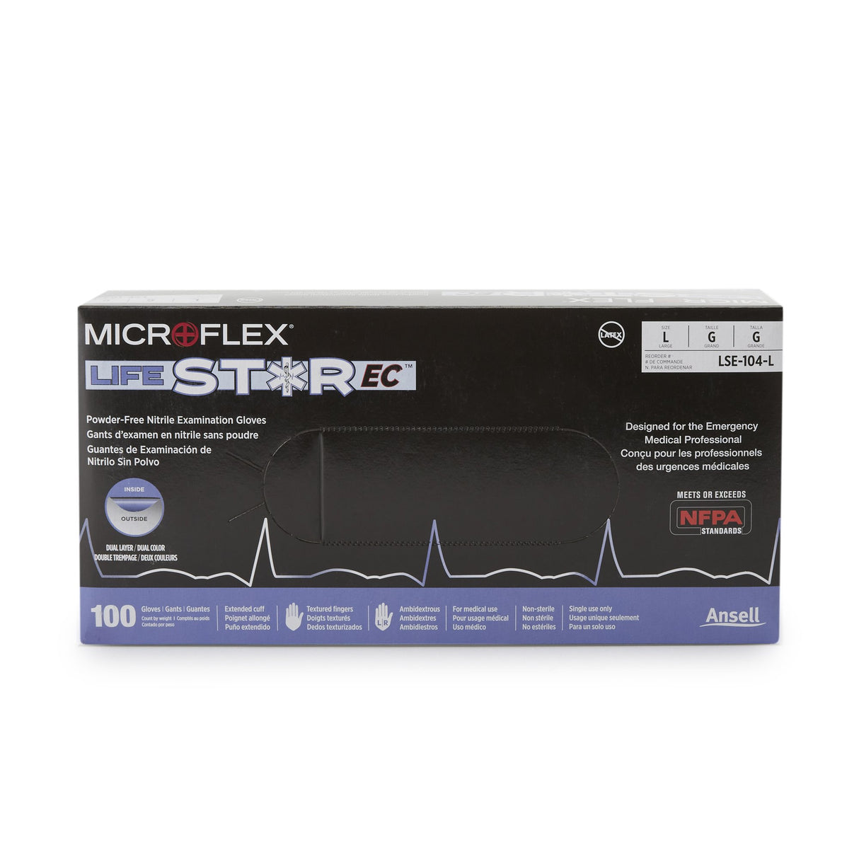 Exam Glove LifeStar EC Large NonSterile Nitrile Extended Cuff Length Textured Fingertips White / Blue Fentanyl Tested