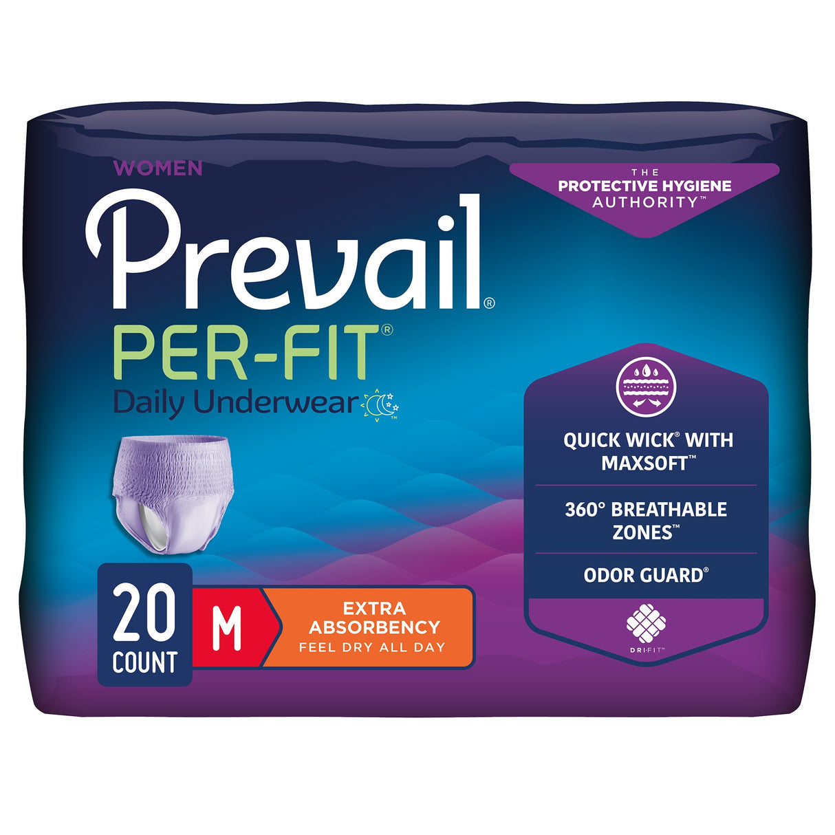 Female Adult Absorbent Underwear Prevail Per-Fit Pull On with Tear Away Seams Medium Disposable Moderate Absorbency