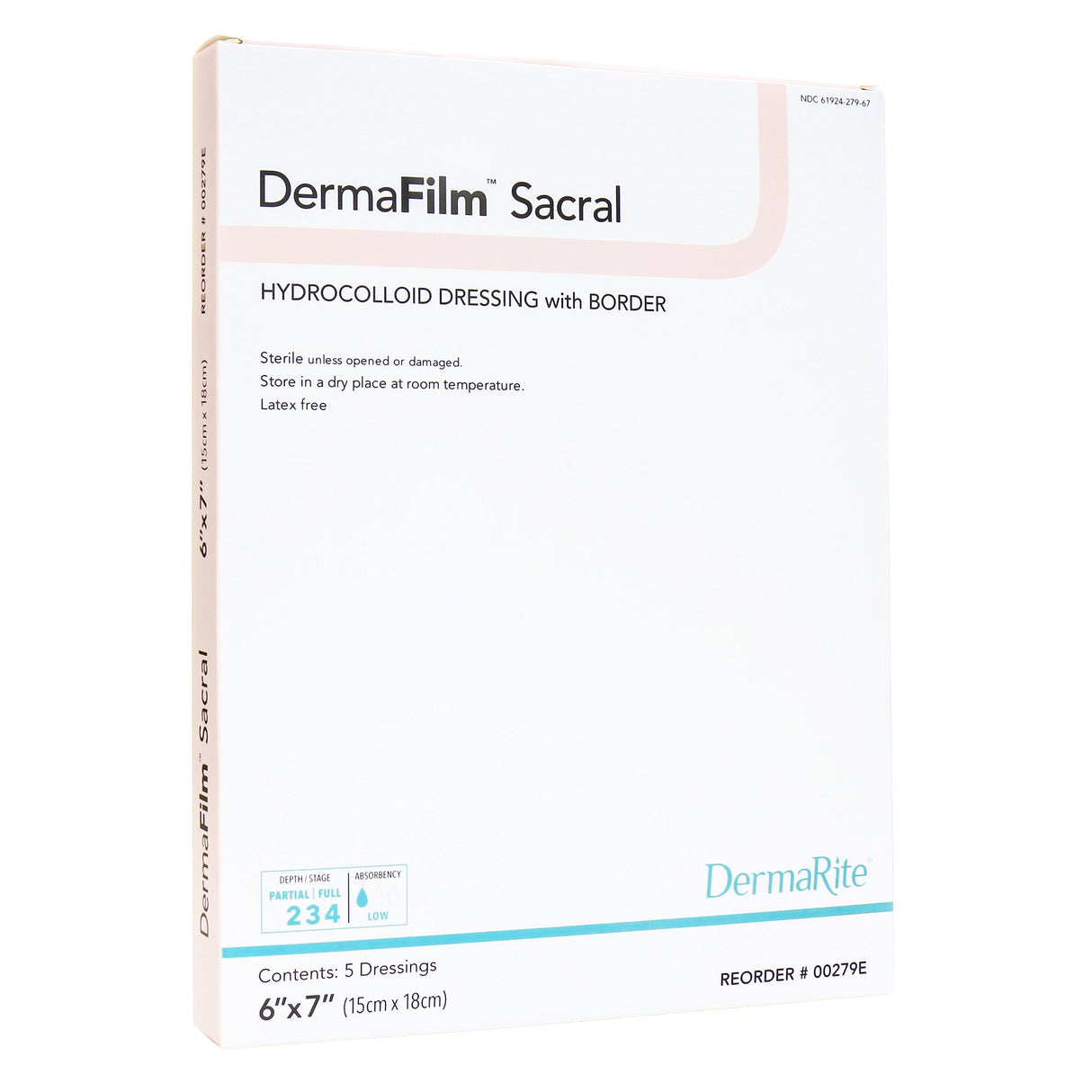 Hydrocolloid Dressing DermaFilm Film Backing 6 X 7 Inch Sacral Hydrocolloid / Film
