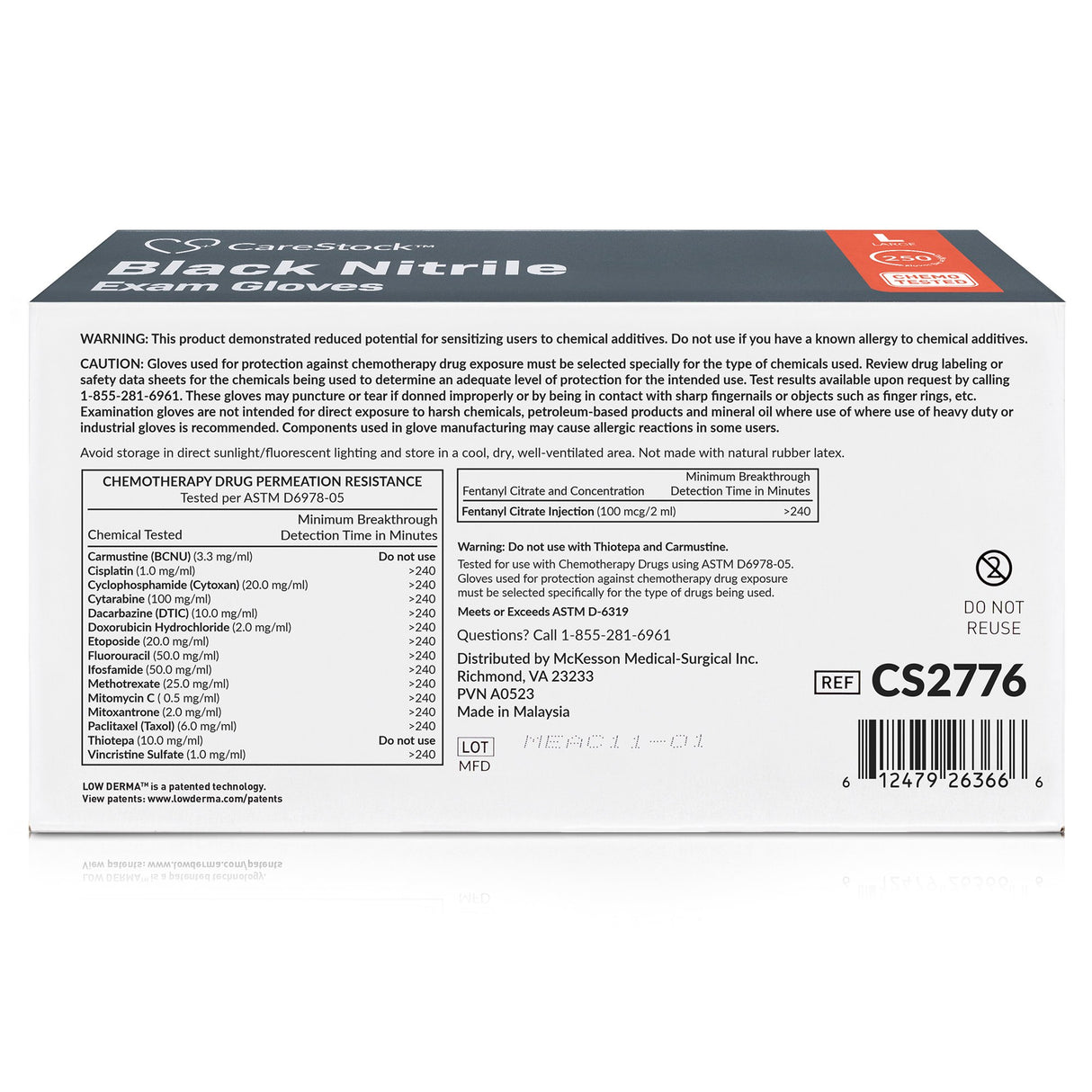 Exam Glove CareStock Large NonSterile Nitrile Standard Cuff Length Fully Textured Black Not Rated