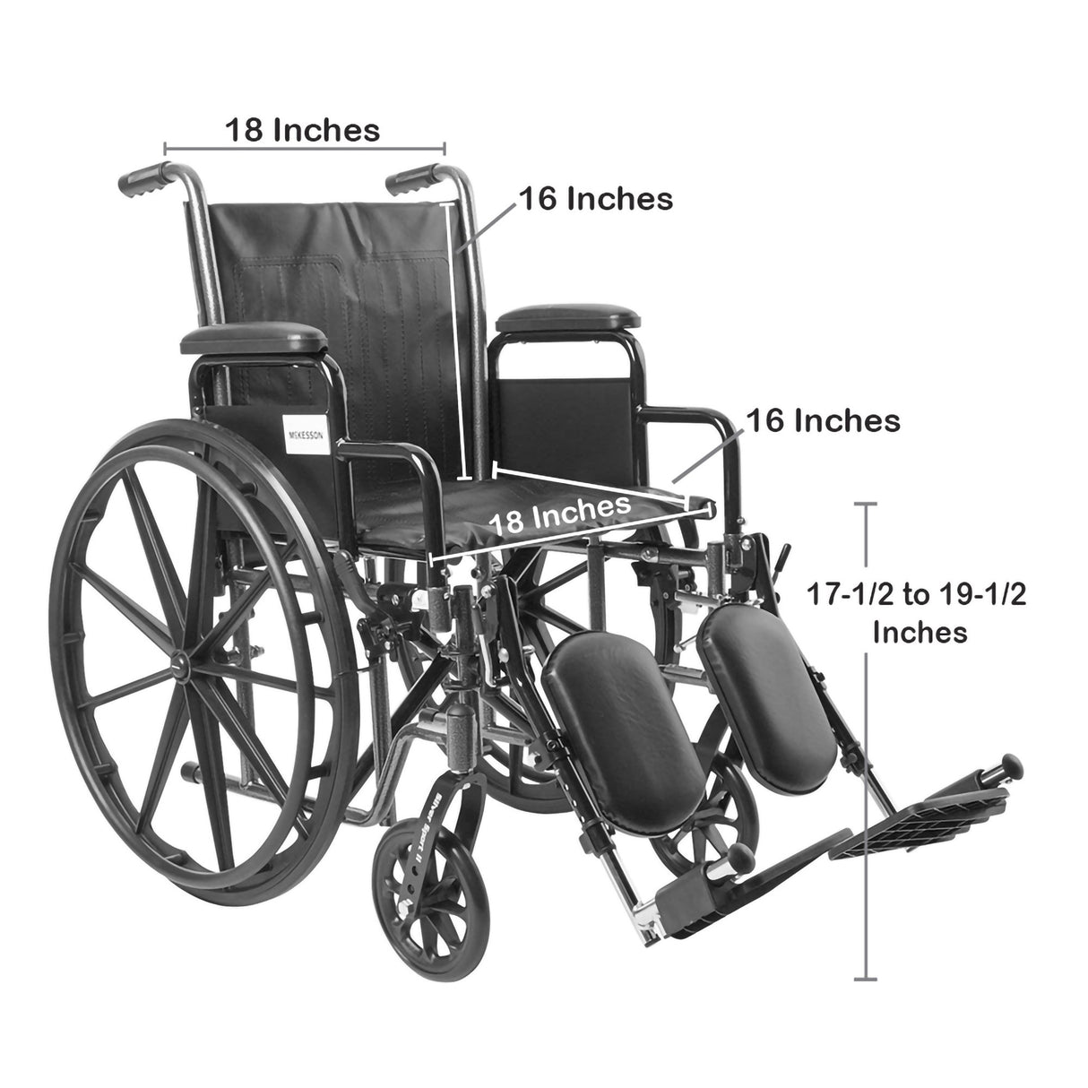 Wheelchair McKesson Dual Axle Desk Length Arm Swing-Away Elevating Legrest Black Upholstery 18 Inch Seat Width Adult 300 lbs. Weight Capacity