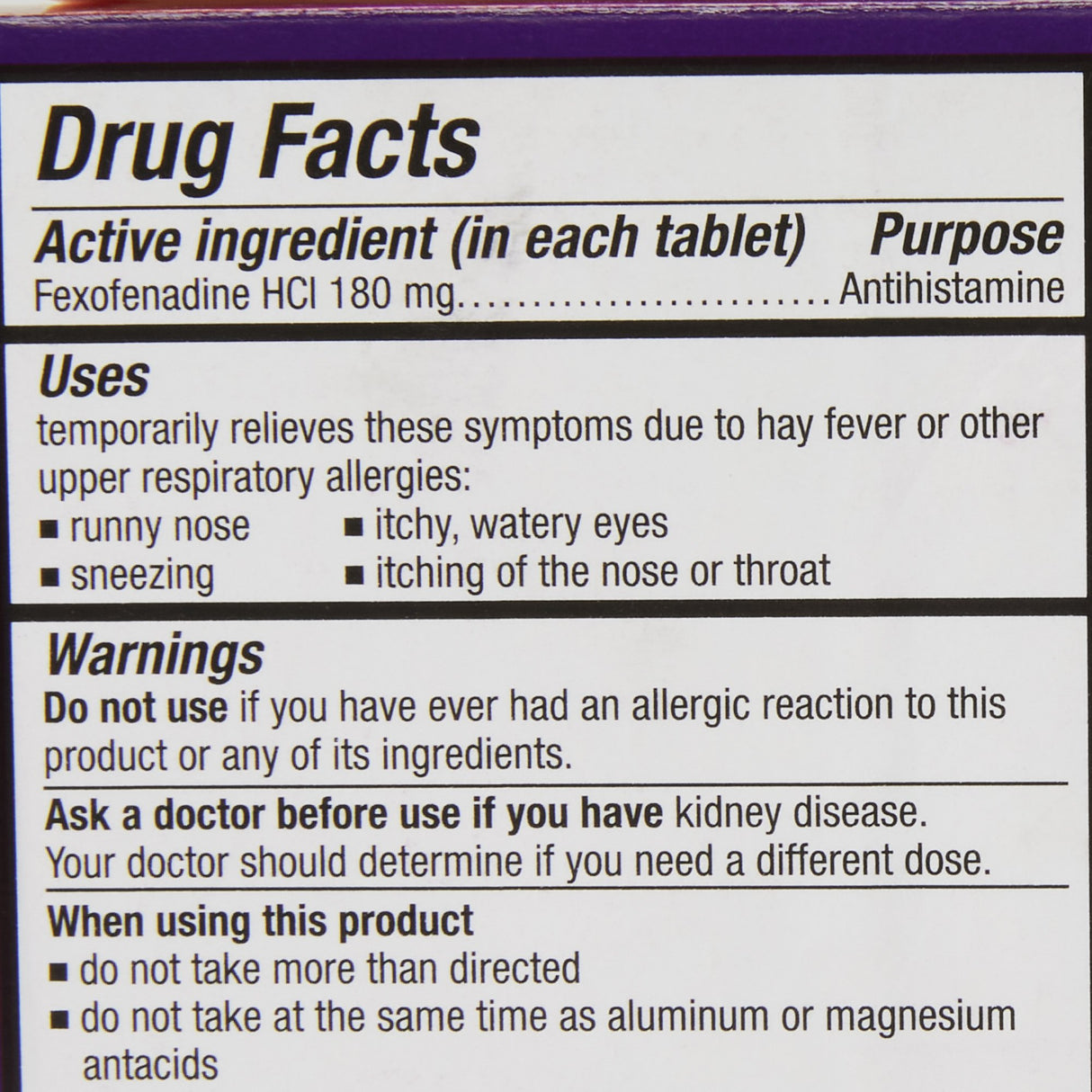 Allergy Relief Allegra 180 mg Strength Tablet 45 per Box
