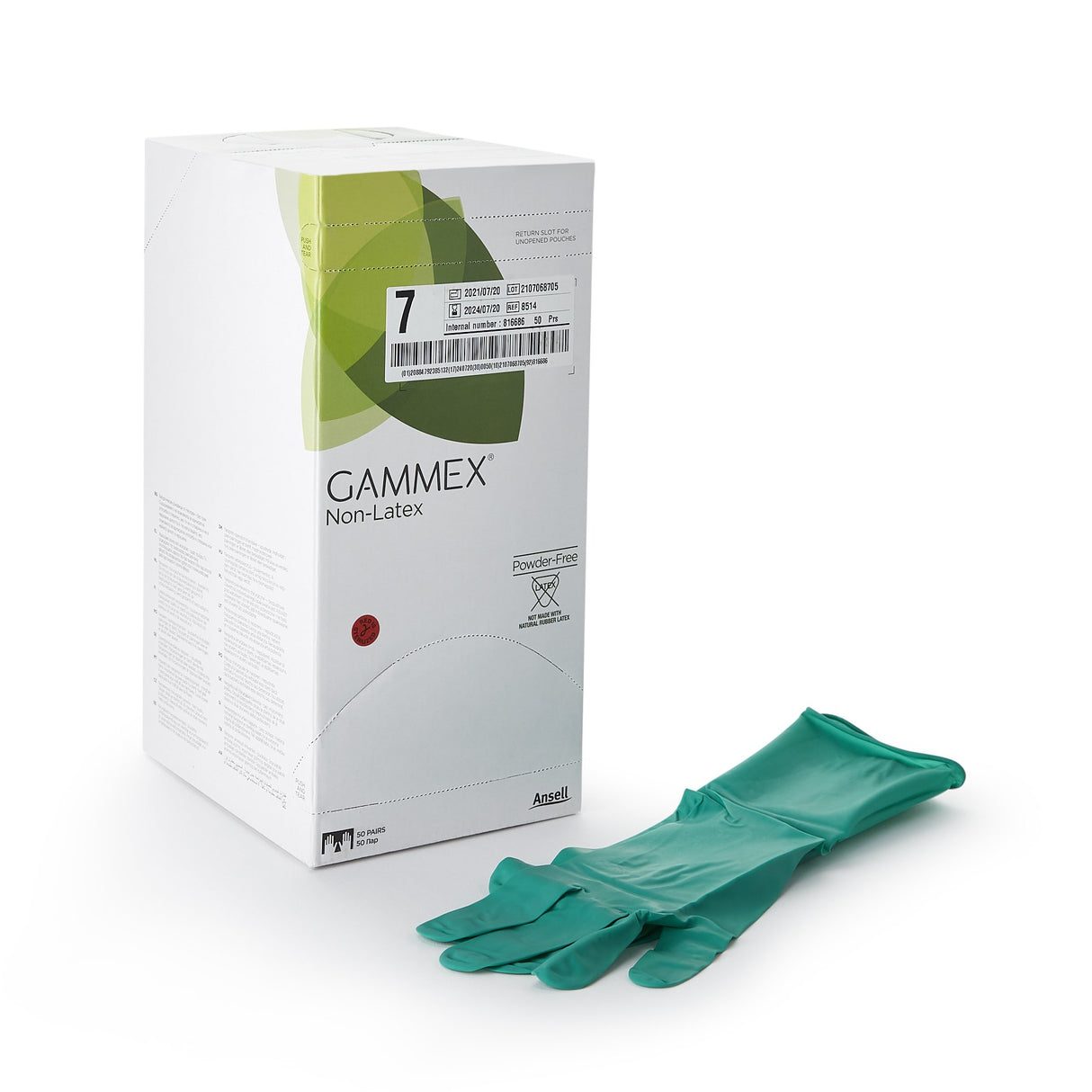 Surgical Glove GAMMEX Non-Latex Size 7 Sterile Polyisoprene Standard Cuff Length Micro-Textured Green Chemo Tested