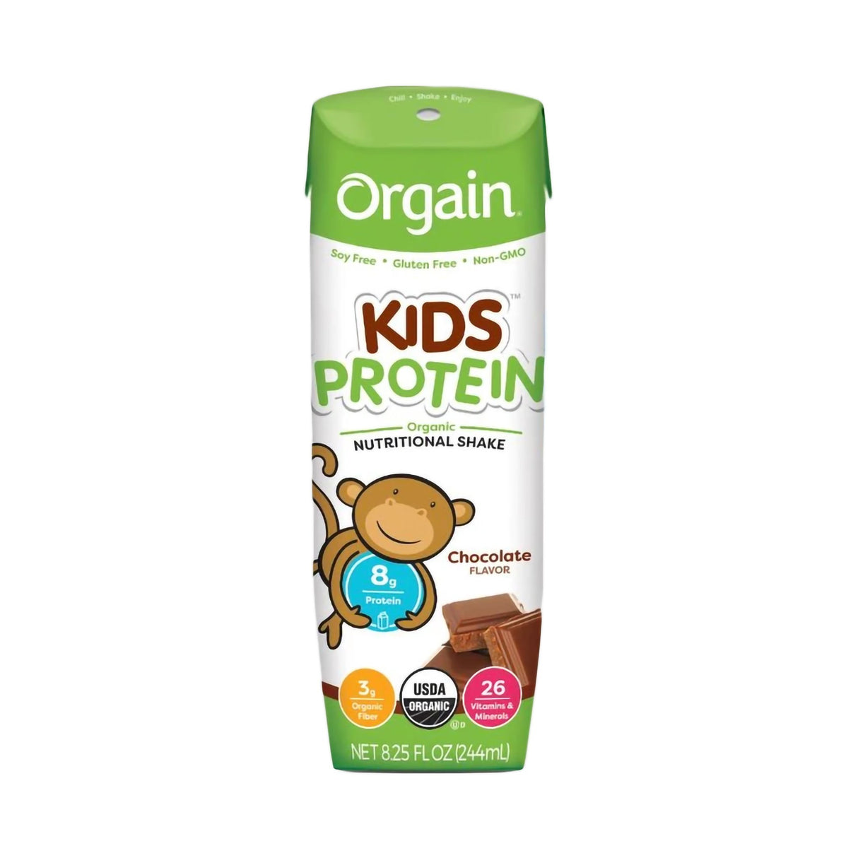 Pediatric Oral Supplement Orgain Kids Protein Organic Nutritional Shake Chocolate Flavor 8.25 oz. Carton Liquid Organic