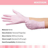 Exam Glove McKesson Pink Nitrile Small NonSterile Nitrile Standard Cuff Length Textured Fingertips Pink Not Rated
