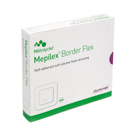 Foam Dressing Mepilex Border Flex 6 X 6 Inch With Border Film Backing Silicone Adhesive Square Sterile