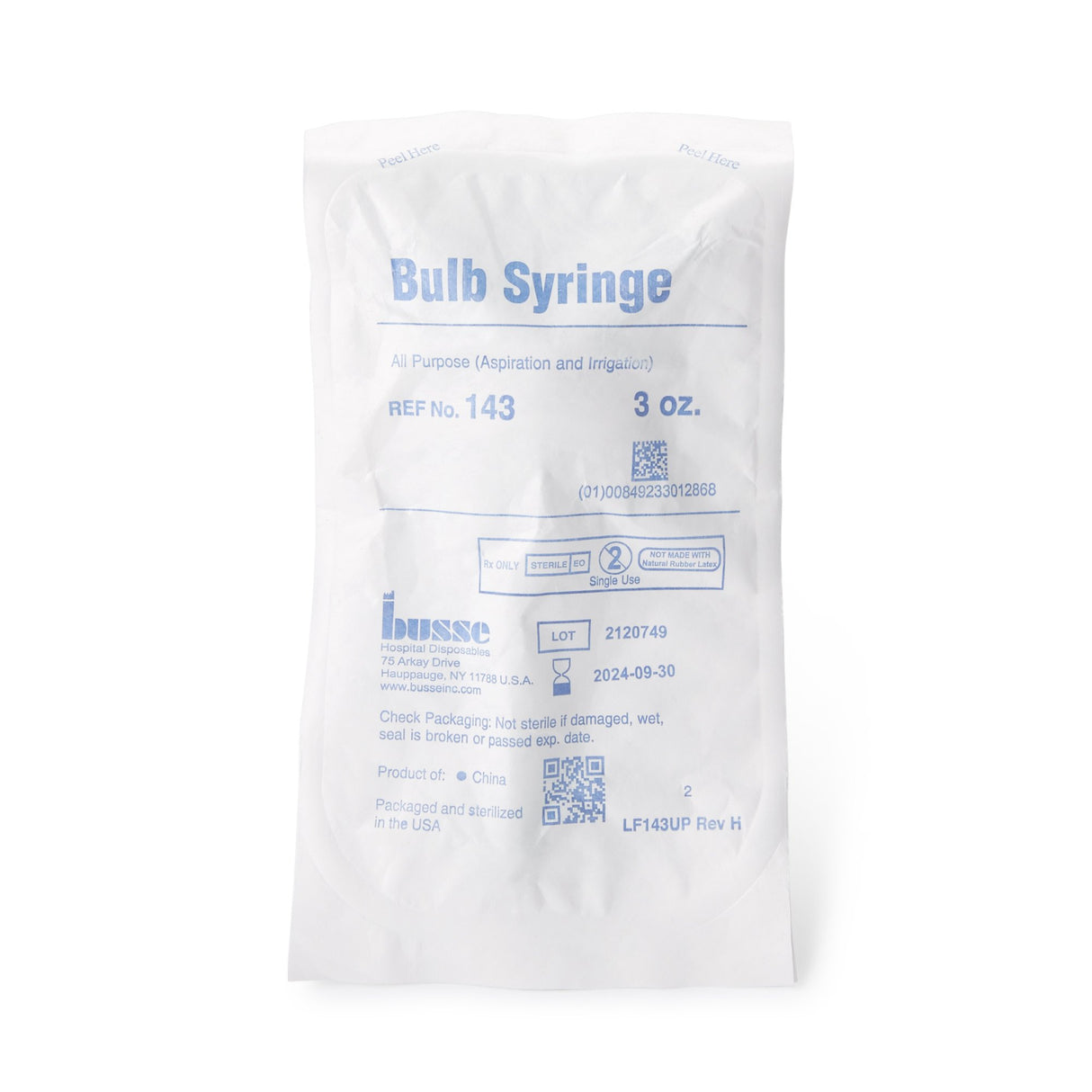 Ear / Ulcer Bulb Syringe PVC Pouch Sterile Disposable 3 oz.