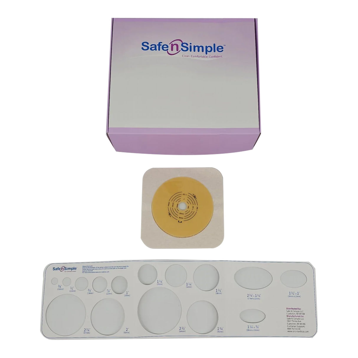 Ostomy Barrier Safe n Simple Trim to Fit, Standard Wear Flexible Tape 57 mm Flange Up to 1-3/4 Inch Opening 5 X 5 Inch