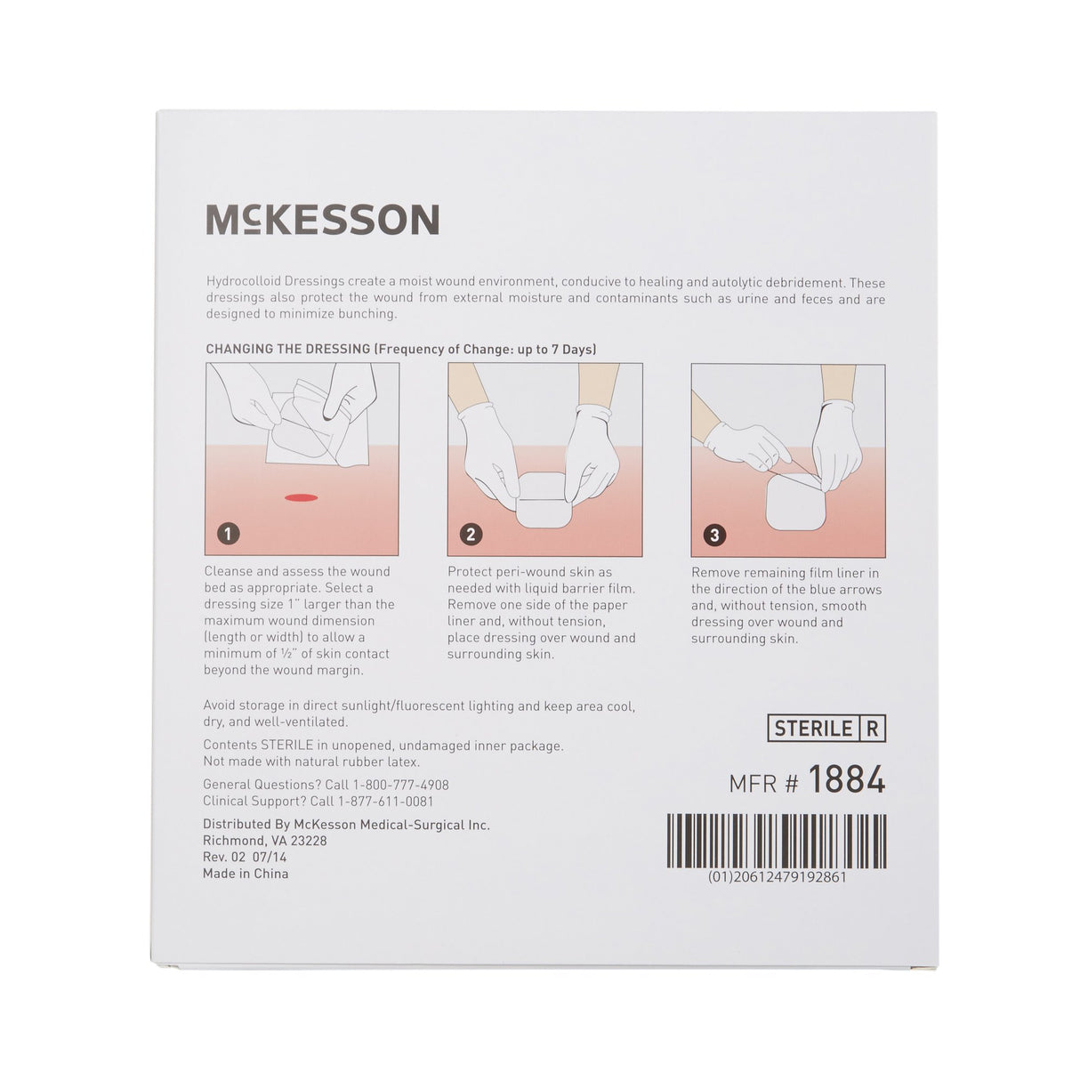 Thin Hydrocolloid Dressing McKesson Film Backing 6 X 6 Inch Square Hydrocolloid