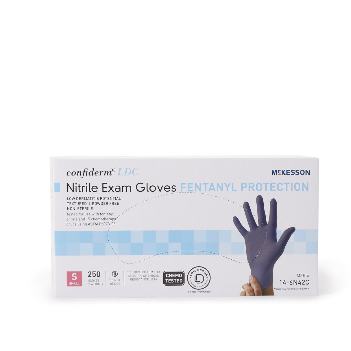 Exam Glove McKesson Confiderm LDC Small NonSterile Nitrile Standard Cuff Length Fully Textured Blue Chemo Tested / Fentanyl Tested