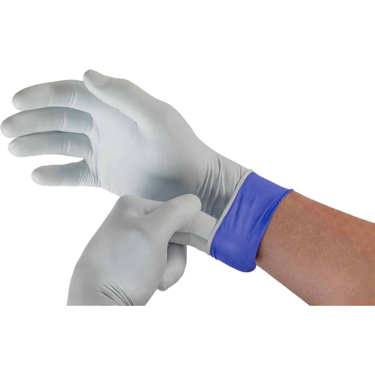 Exam Glove LifeStar EC Medium NonSterile Nitrile Extended Cuff Length Textured Fingertips White / Blue Fentanyl Tested