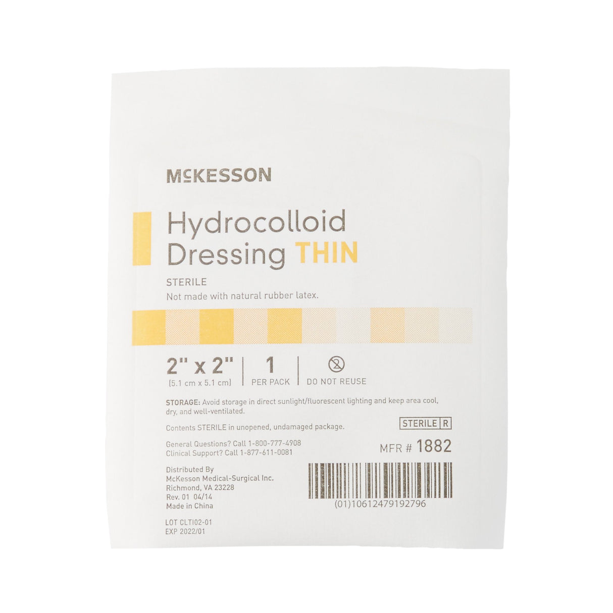 Thin Hydrocolloid Dressing McKesson Film Backing 2 X 2 Inch Square Hydrocolloid