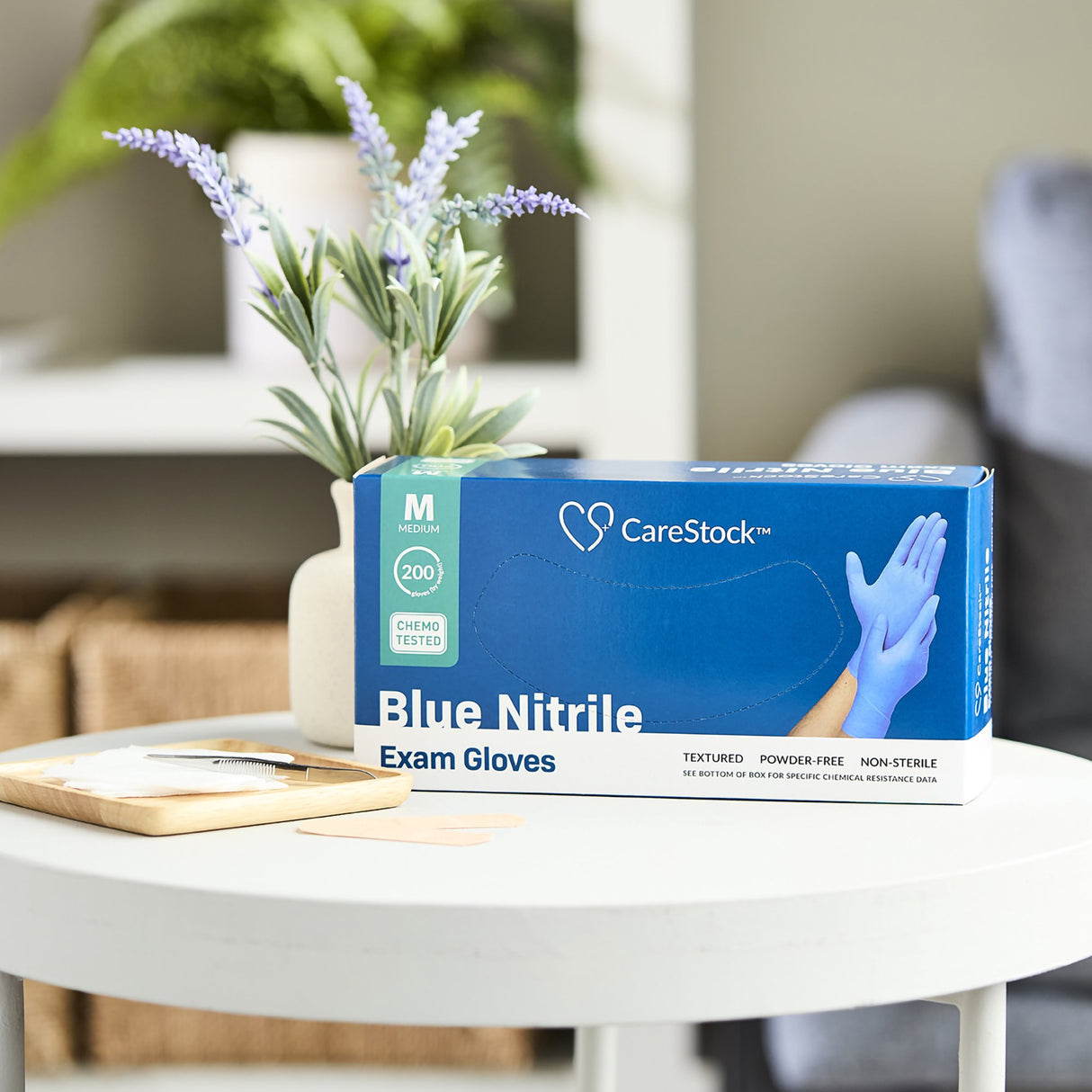 Exam Glove CareStock Medium NonSterile Nitrile Standard Cuff Length Textured Fingertips Blue Chemo Tested